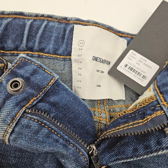 New One Teaspoon Denim Mini Skirt Girls 4-5 Dirty Indigo 2020 Stretch HW - Picture 4 of 4